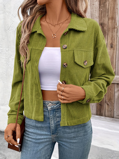 Women'S Elegant Pink Button-Up Jacket with Flap Pockets - Casual Fall Outerwear, Long Sleeve, Button Detail, Polyester Blend, Machine Washable, Casual Outerwear | Buttonup Jacket | Polyester Blend Jacket