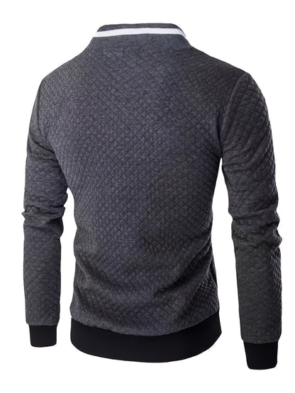 Men's Casual Stand Collar Jacket - 100% Polyester Knit Fabric with Slight Stretch, Solid Color Zippered Spring/Fall Outerwear with Cartoon Embroidery