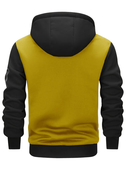 Men's 'BROOKLYN' Pattern Color Blocking Hooded Jacket, Casual Preppy Style Coat For Spring And Autumn Outdoors As Gift