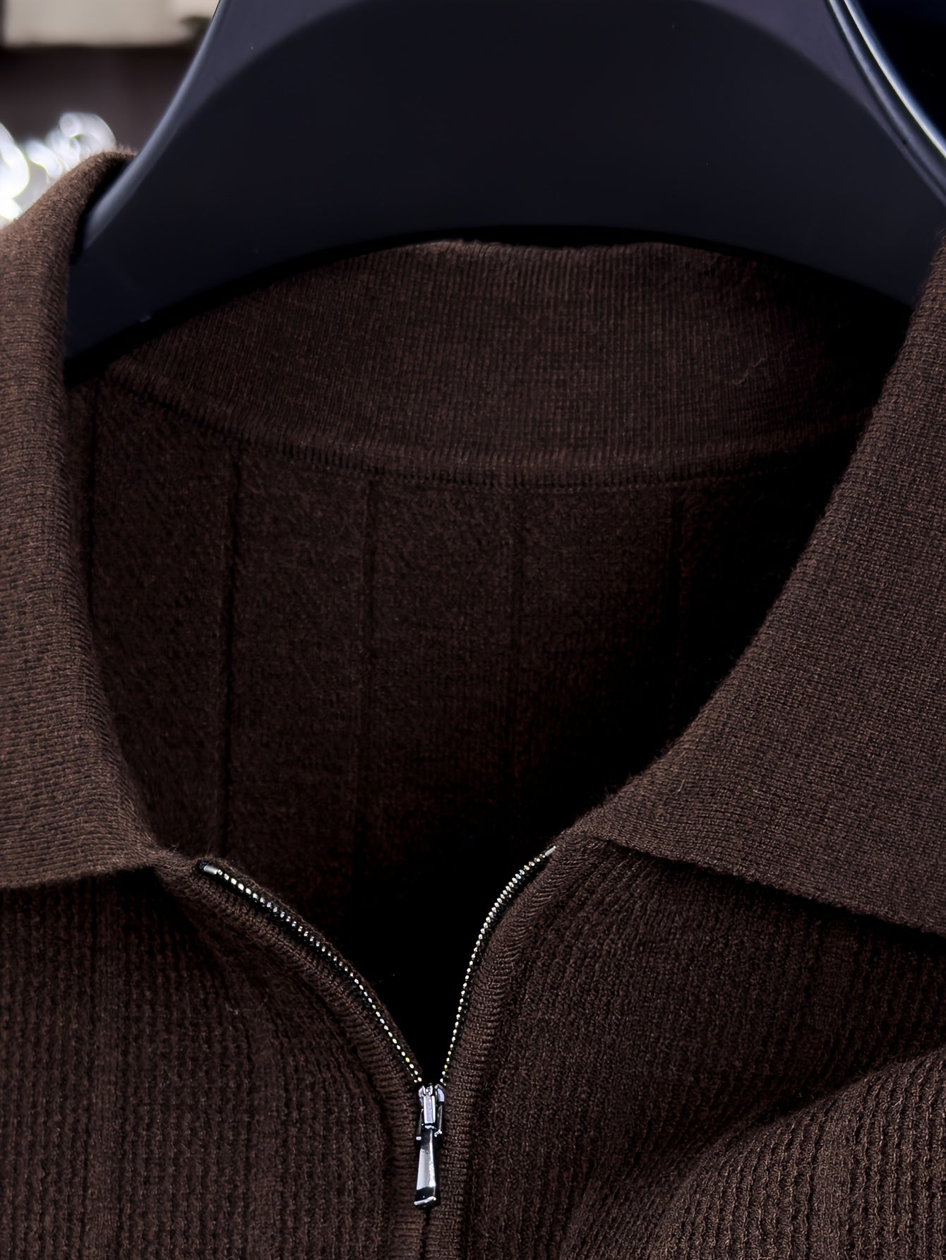 Men's Spring/Fall Knit Polo Shirt with Half-Zip Lapel