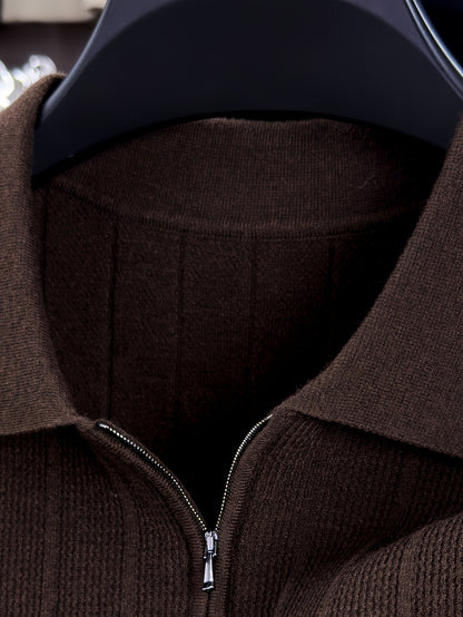 Men's Spring/Fall Knit Polo Shirt with Half-Zip Lapel