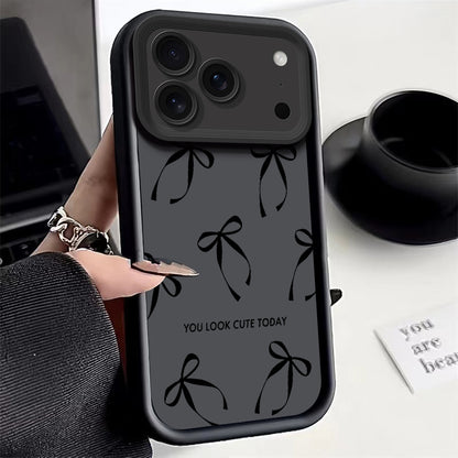 Elegant Black Bow TPU Phone Case for iPhone 13 to 18 Pro Max