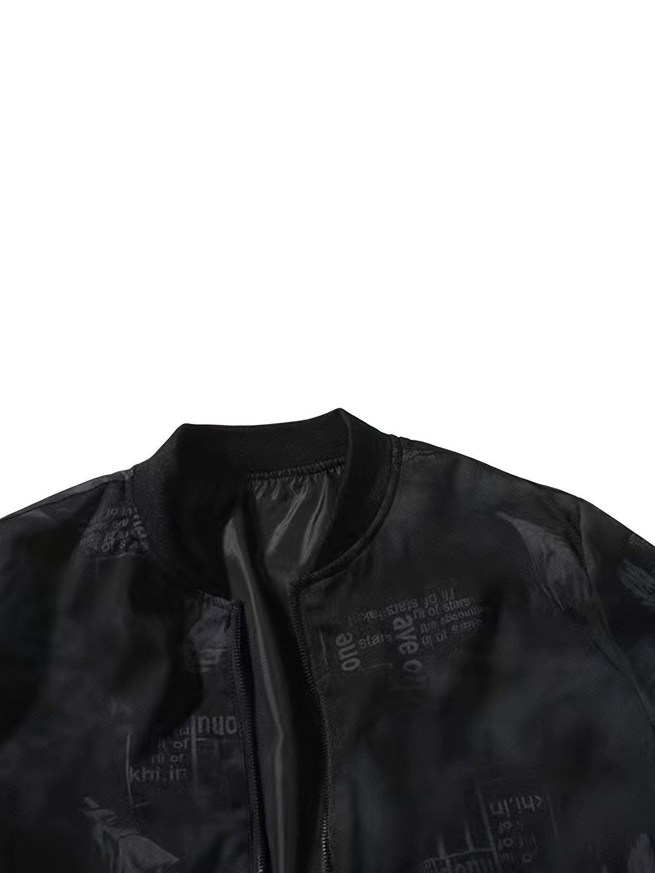 Men'S Lightweight Preppy Bomber Jacket with Feather & Star Print, Stand Collar, Zip-Up, Loose Fit, Polyester Lining, Casual Streetwear Style, Casual Outerwear | Star Pattern Jacket | Zippered Jacket