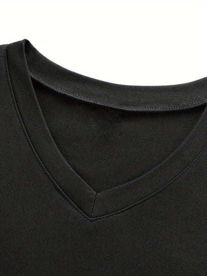 Men's Lightweight Black V-Neck T-Shirt with Seagull Print - Casual Short Sleeve Summer Top, Breathable  Stretchy Fabric, Perfect for Casual Attire or Beach Outings, Outdoor Activity Shirt   Simple Style Tee   Durable Casualw