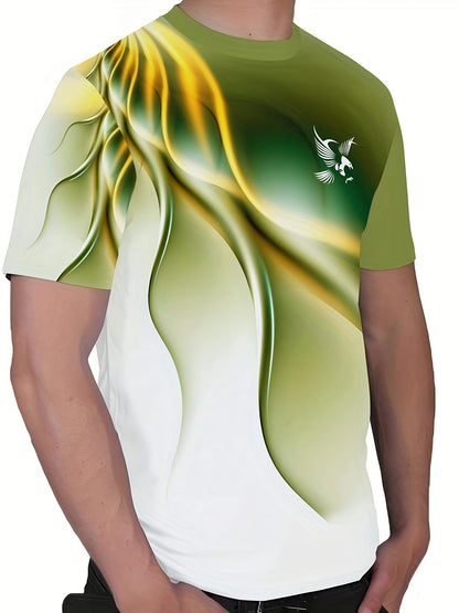 Men'S Round Neck T-Shirt with a Simple Multicolored Bird Pattern Print in Trendy Style.