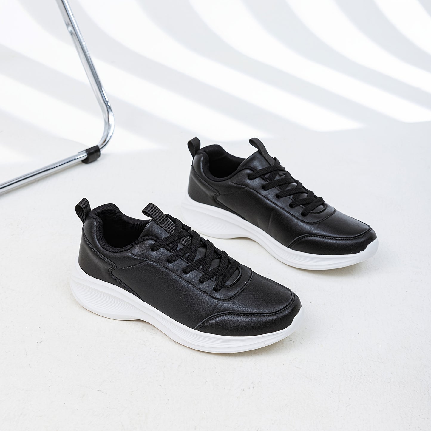 Men's Casual Sneakers Tennis Shoes - Comfortable, Versatile, and Stylish Running, Sports, and Casual Footwear. Black with White Accents, Featuring a Solid Black Synthetic Upper and Durable, Slip-resistant PVC Sole. Lace-up De - ayq