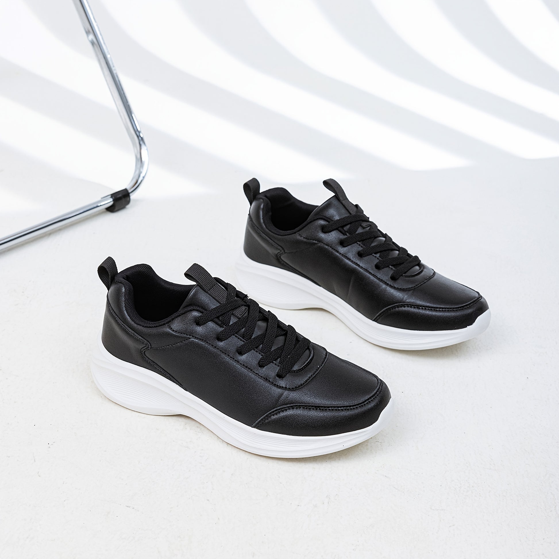 Men's Casual Sneakers Tennis Shoes - Comfortable, Versatile, and Stylish Running, Sports, and Casual Footwear. Black with White Accents, Featuring a Solid Black Synthetic Upper and Durable, Slip-resistant PVC Sole. Lace-up De - ayq