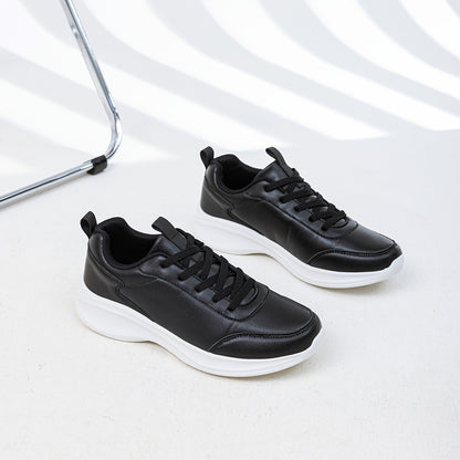 Men's Casual Sneakers Tennis Shoes - Comfortable, Versatile, and Stylish Running, Sports, and Casual Footwear. Black with White Accents, Featuring a Solid Black Synthetic Upper and Durable, Slip-resistant PVC Sole. Lace-up De - ayq