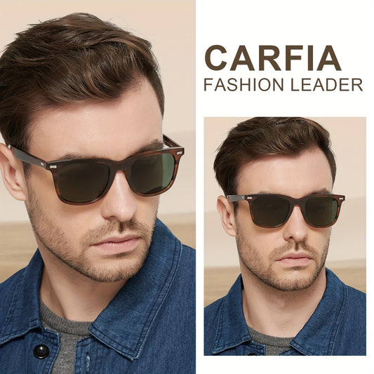CARFIA Square Polarized Glasses For Men UV400 Protection Retro Acetate Italian Hand-crafted Driving Shades