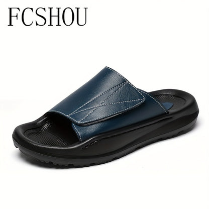 Men's Summer Outdoor Slippers Split Leather Slip-On Sandals