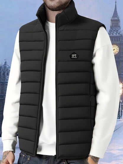 Men's Lightweight Sleeveless Vest with Stand Collar for Fall/Winter