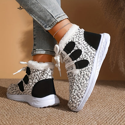 XS Women's Fashionable Comfortable Warm Light White Plush Lace-Up Short Boots + Faux Fur Texture, Trendy Casual Snow Boots, Long Winter Boots for Women, Wide Fit Boots for Women Plus Size Faux Fur Boots, Snow Boots for Women