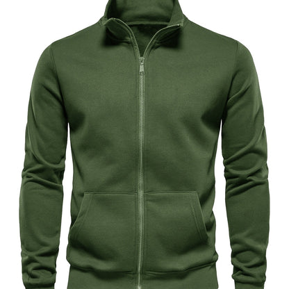 Men'S Lightweight Breathable Zip-Up Jacket - Casual Outdoor Windbreaker with Kangaroo Pocket, Soft Shell Design for Hiking, Fishing, Gym & Streetwear - Spring/Fall Layering Essential, Fishing Attire, Stylish Stand Collar, Dur