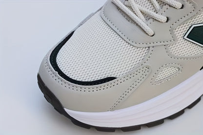 Men's Breathable Mesh Running Sneakers - Durable, Anti-Slip, Odor-Resistant Casual Shoes with Rubber Sole for Spring  Fall, Low-Top Lace-Up Design in White, Black  Green