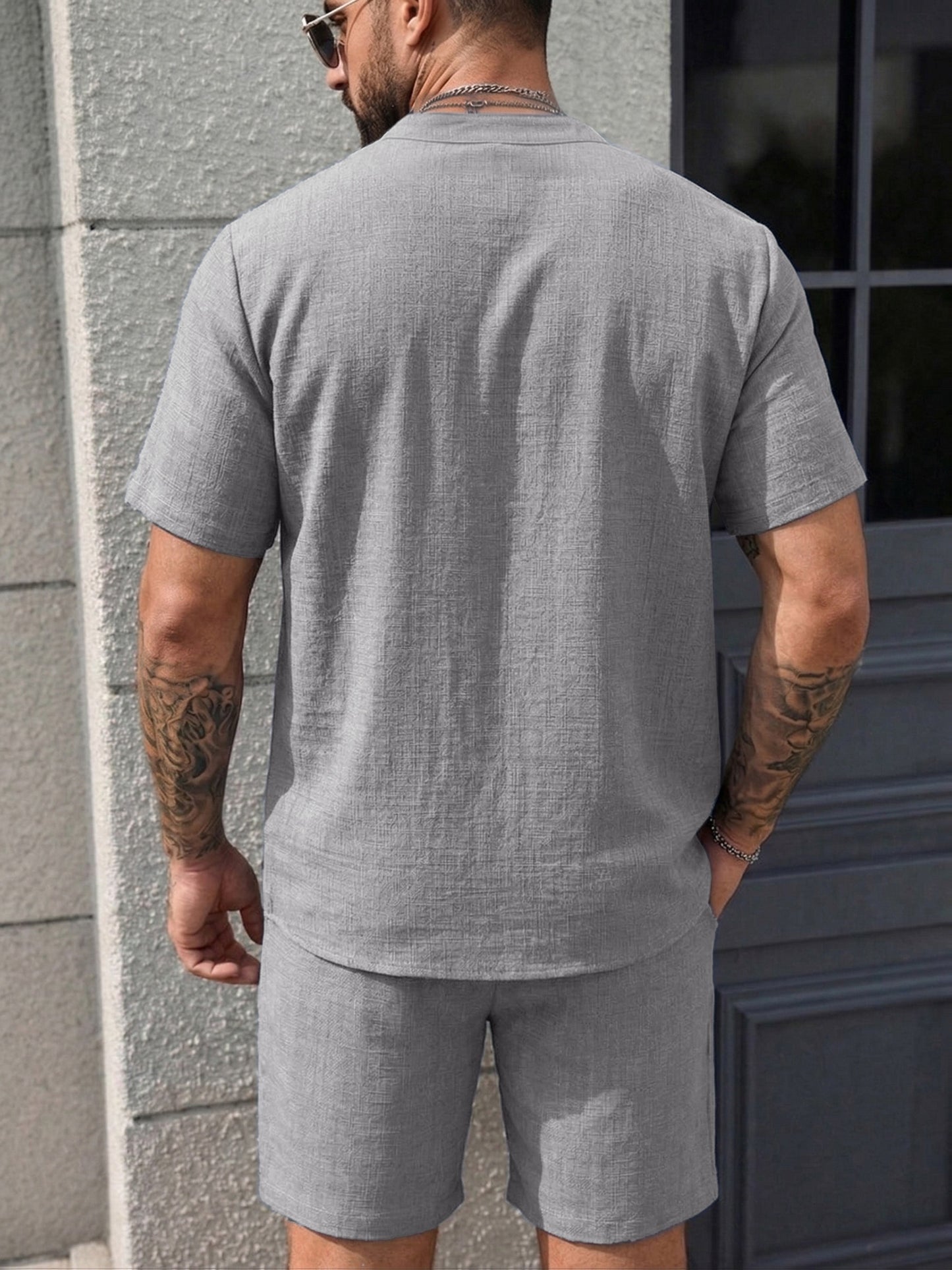 Men's Summer Casual 2-Piece Set Short Sleeve Shirt & Shorts