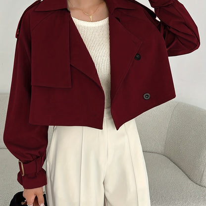 Women's Elegant Solid Color Short Windbreaker Jacket - Lightweight Versatile Outerwear for Casual & Formal Outfits, Easy Care Hand Wash/Dry Clean, Durable Fabric