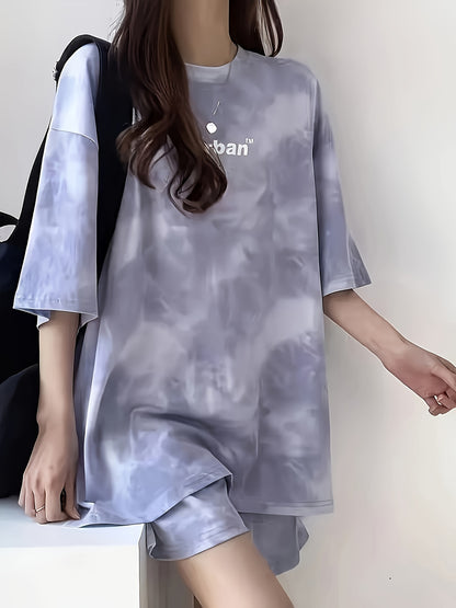 Women's Tie-Dye Loose Fit Short Sleeve Pajama Set
