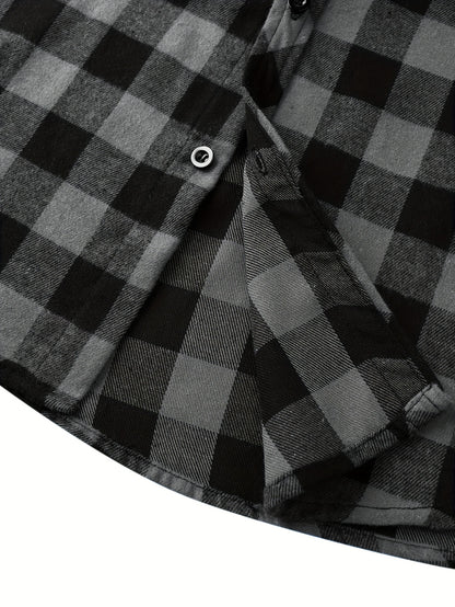 Plaid Shirt Coat For Men Long Sleeve Casual Regular Fit Button Up Hooded Shirts Jacket