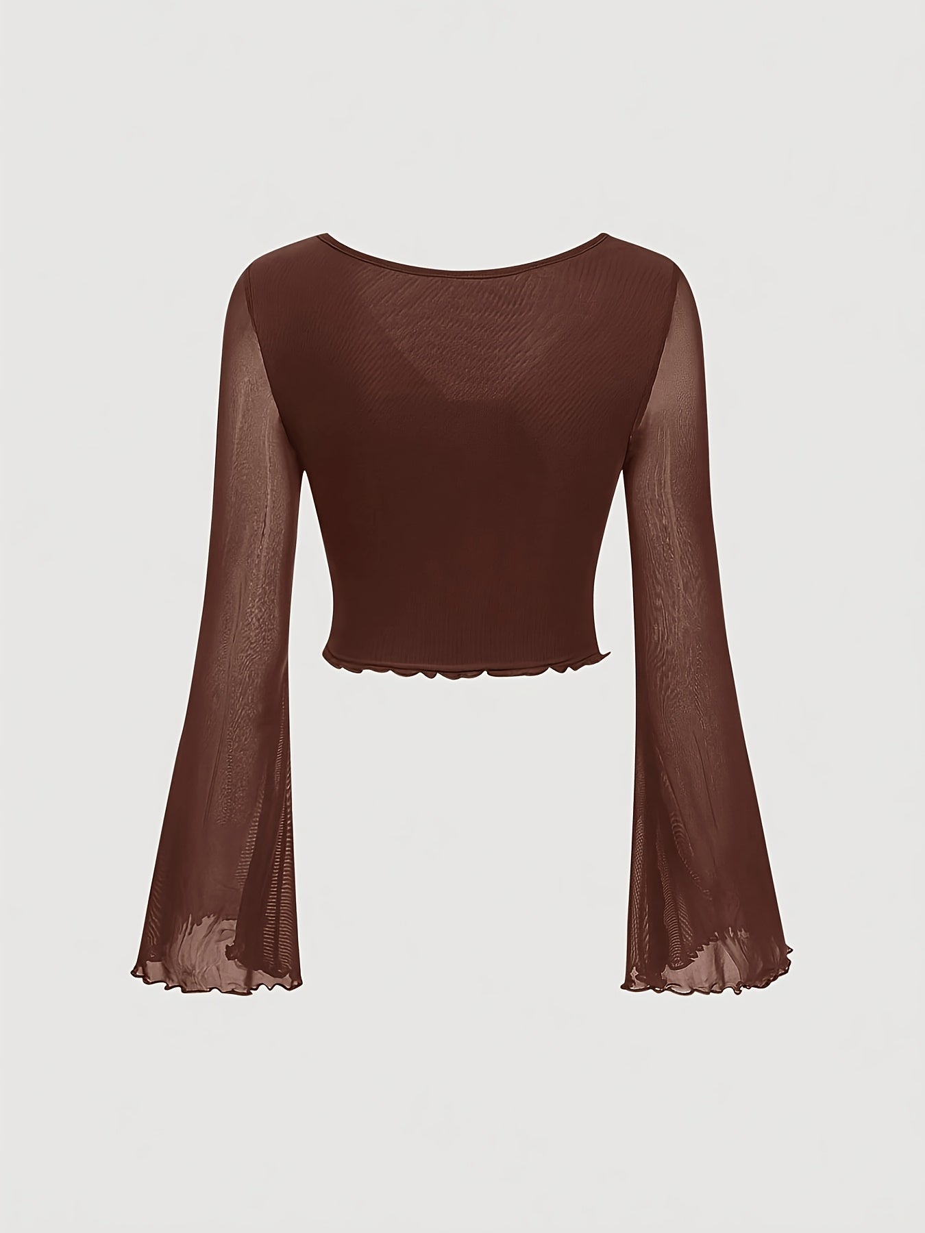 Sexy Knot Front Lettuce Trim Long Sleeve Tee