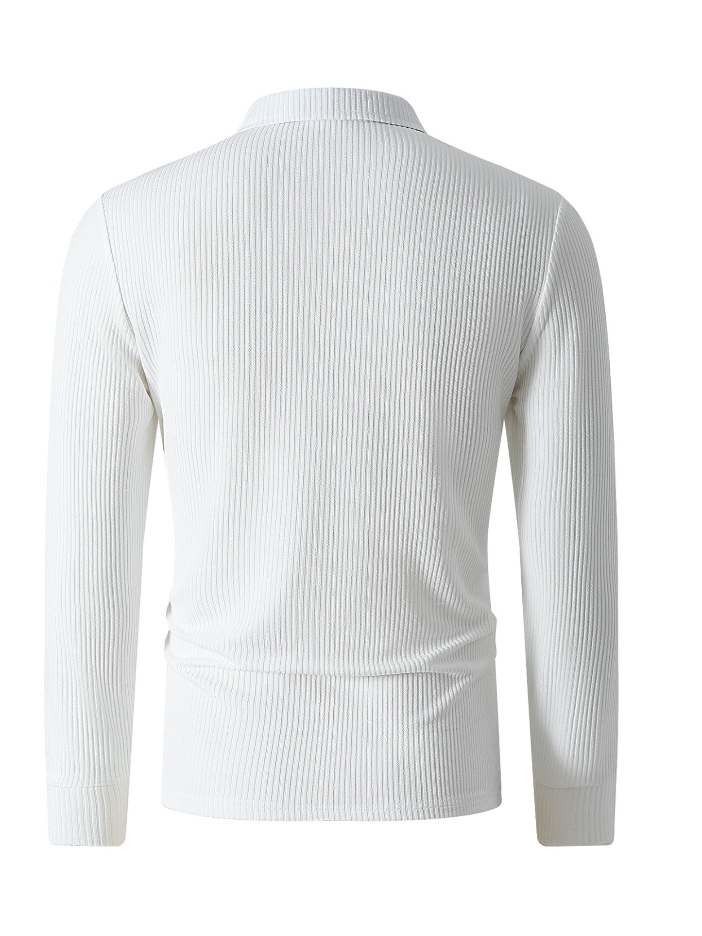 Men's Casual Long-Sleeve Ribbed Polo Shirt for Fall/Winter