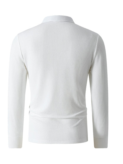 Men's Casual Long-Sleeve Ribbed Polo Shirt for Fall/Winter