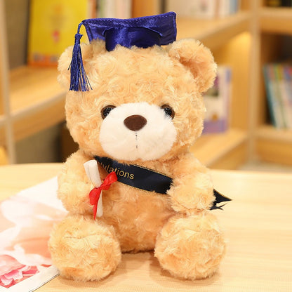 1pc Plush Teddy Bear with Graduation Cap | Soft Polyester Fiber, Cute Bear Doll for Graduation Gifts from Kindergarten to University, Memorabilia for Graduation Ceremonies