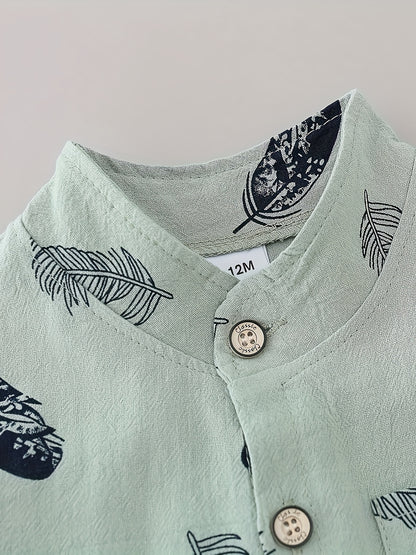 Toddler Summer Cotton Feather Print Shirt & Shorts Set