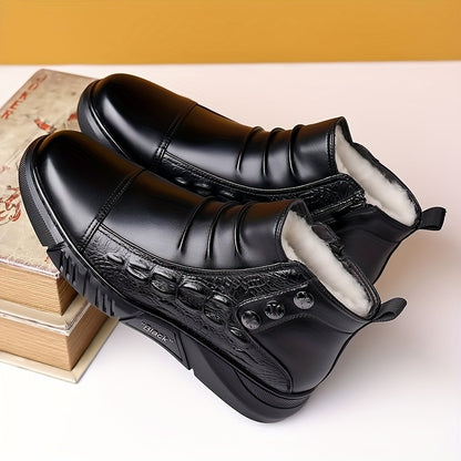 2025 New Winter Men's Thickened Black Mid-Top Business Casual Snow Boots