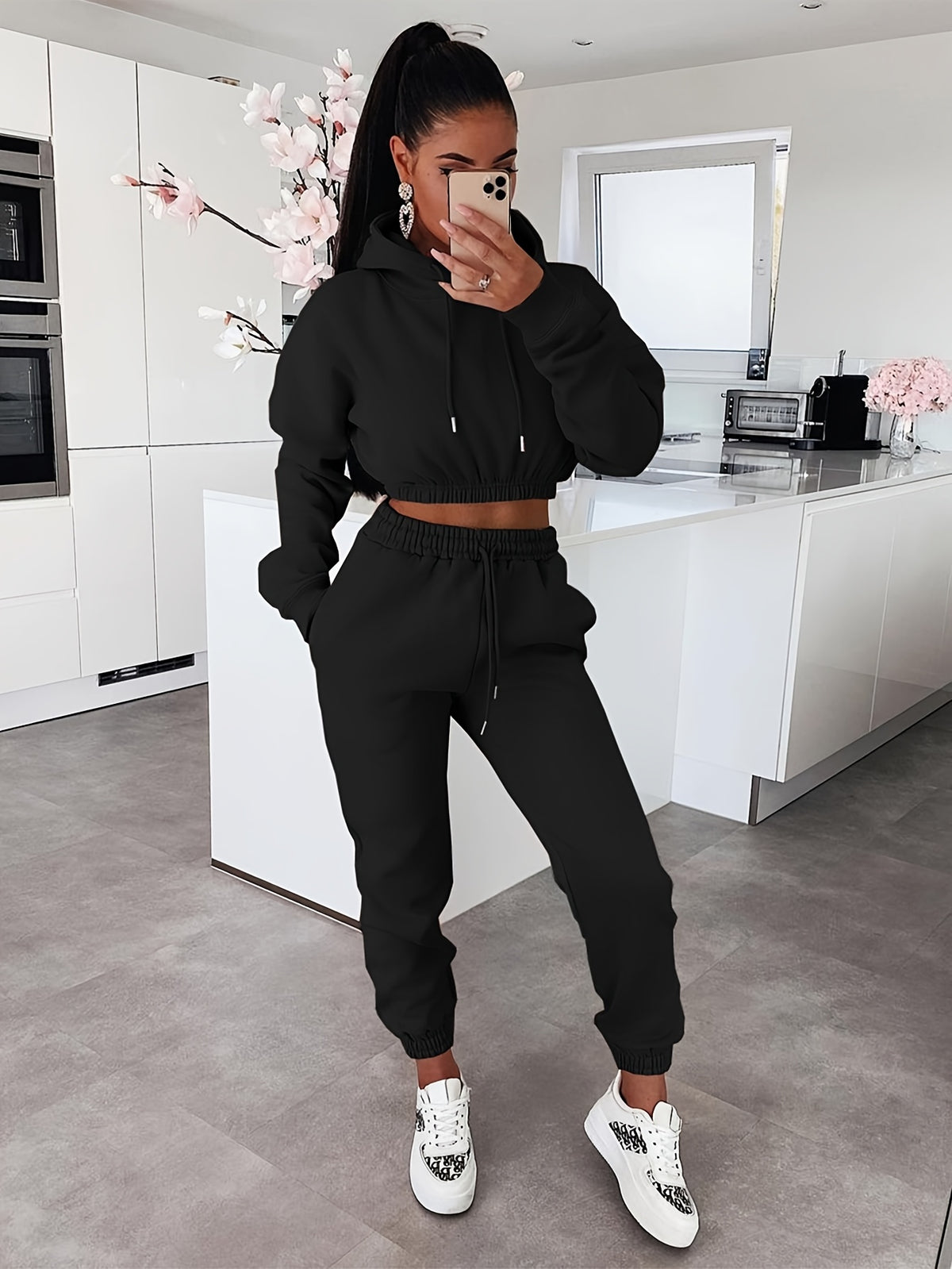 Women's Casual Hooded Sweatshirt & Drawstring Pants Set for Fall/Winte - ayq