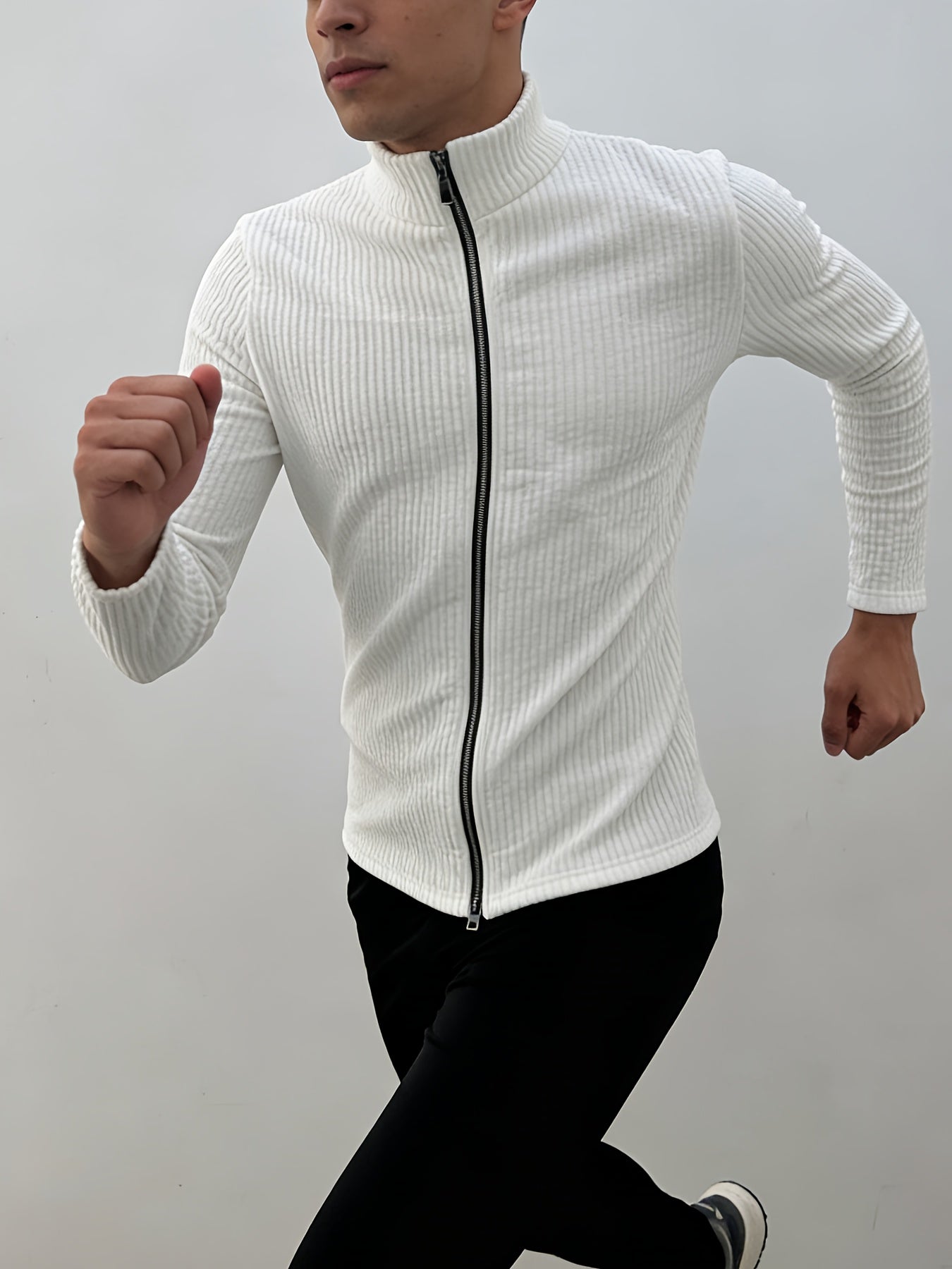Men's Casual Jacquard Softshell Jacket with Zipper, Sporty