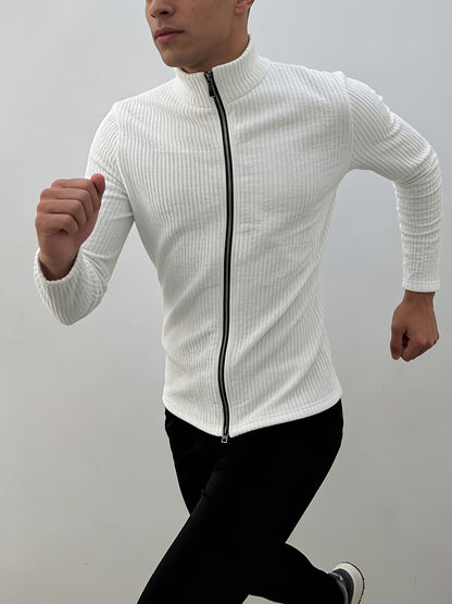 Men's Casual Jacquard Softshell Jacket with Zipper, Sporty