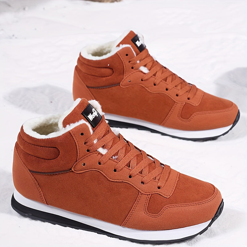 Men&apos;s Fleece-Lined Winter Boots - Warm & Durable -like Upper, Shock-Absorbing Cushioned Insole, Lace-Up Mid-Calf Ankle Boots with Traction Tread - All-Terrain Traction for Snow, Ice, Mud, Grass - Ideal for Hiking, Gym, E