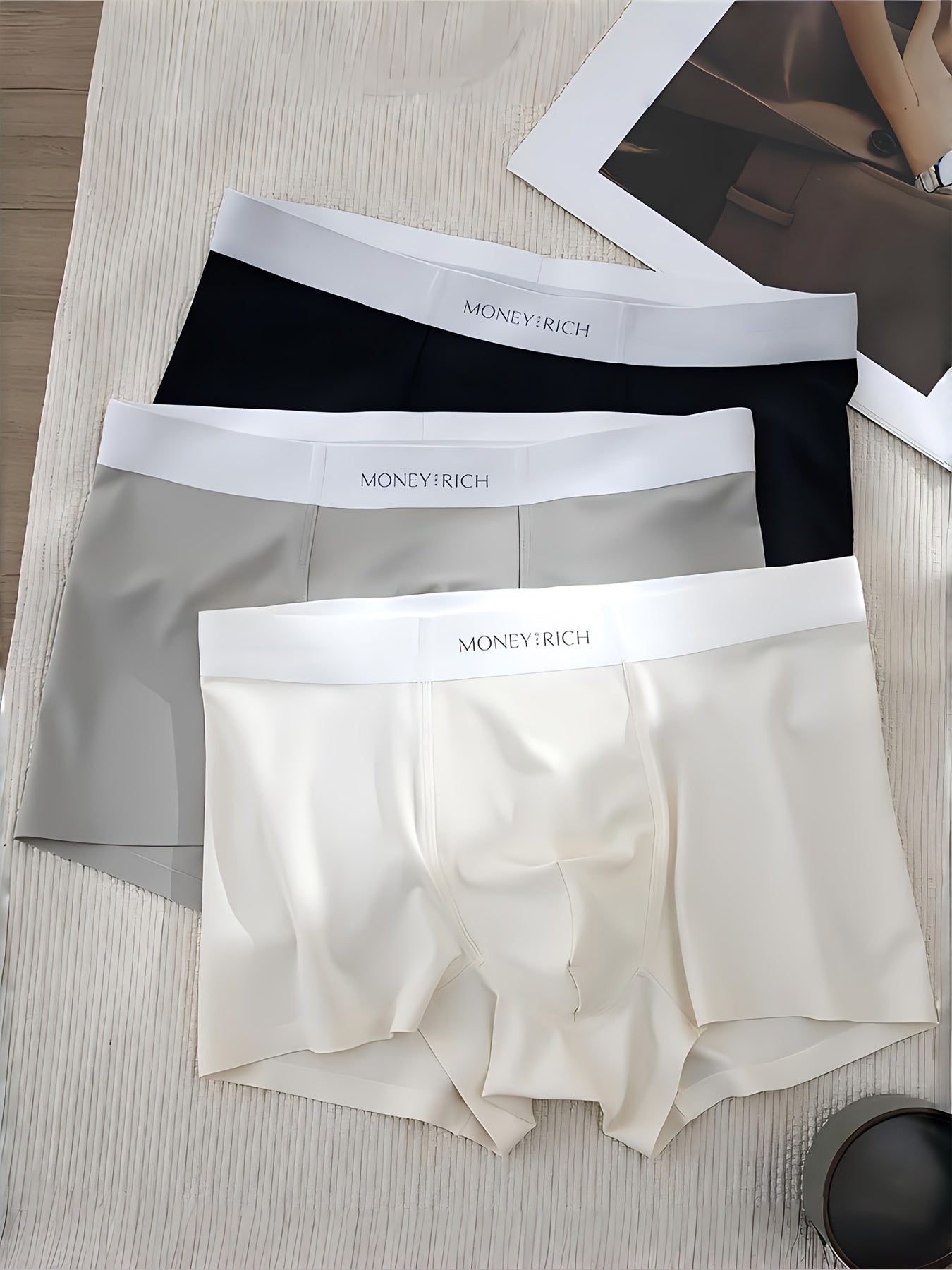 Men's Stretchy Solid Color Breathable Seamless Boxer Briefs, 4-Pack