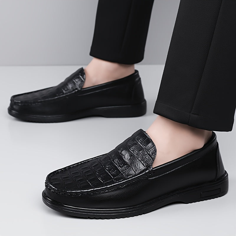 Men's Crocodile-Embossed Slip-On Loafers, Soft Rubber Sole