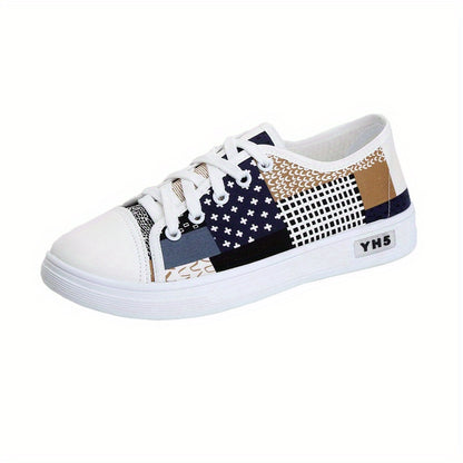 Women'S Lightweight Breathable Casual Sneakers - Comfortable Low-Top Lace-Up Shoes with Soft Fabric Lining, Durable Rubber Sole  Stylish White  Navy Blue Design for Spring/Summer Casual Attire, Ladies Sneakers, Everyday Foo