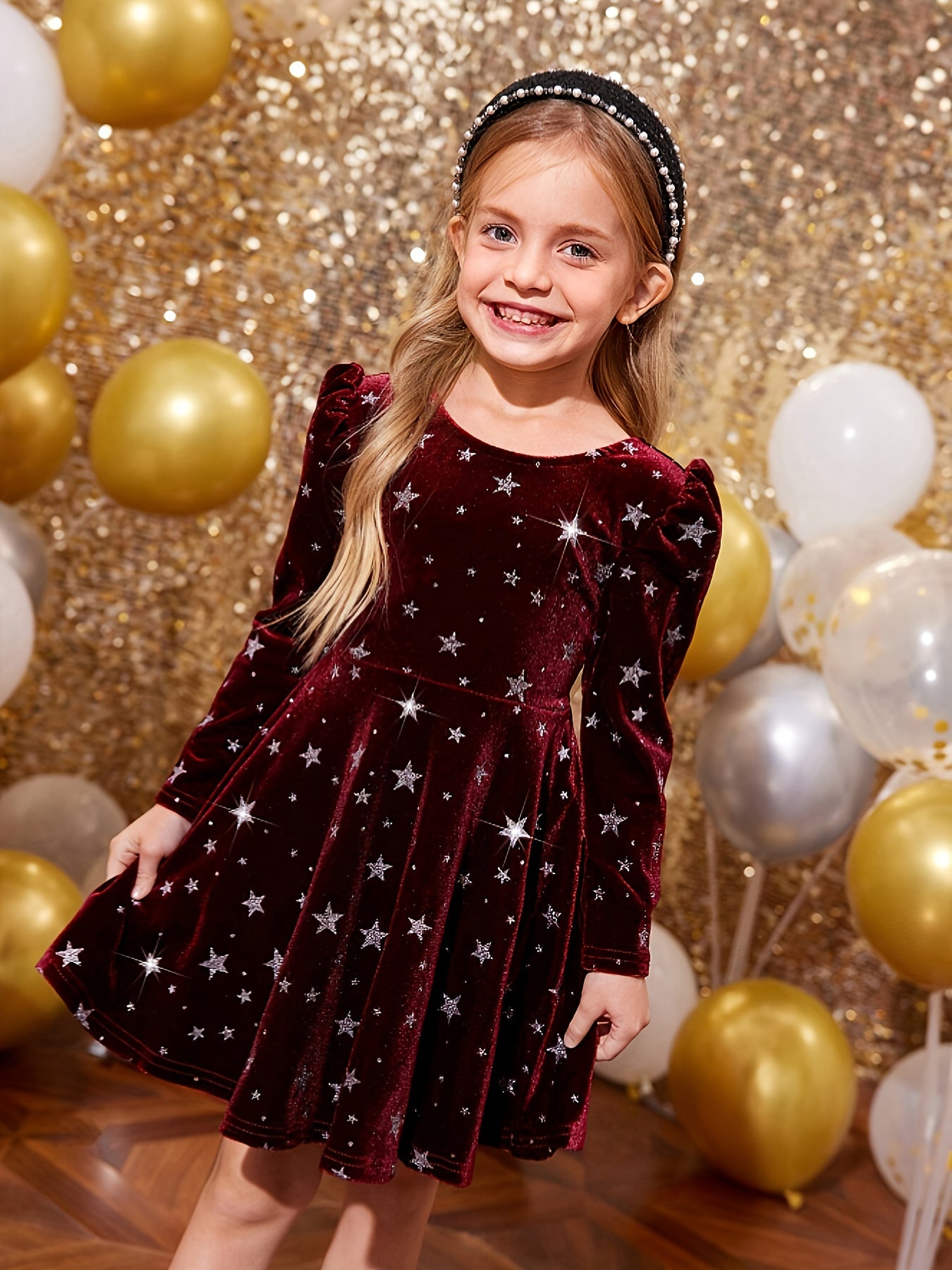 Girls' Long Sleeve Party dress - Elegant Burgundy Formal & Everyday Winter Outfit with Back Bow, Soft Velvet-like Fabric for Birthday, Christmas, School - Girls' Clothing Gift for Fall/Winter Seasons, Festive Occasions, Styli