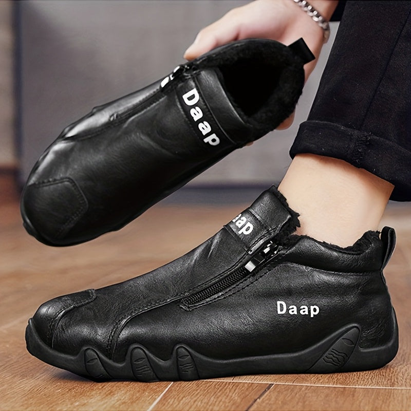 Men'S Winter Snow Boots with Side Zipper - Slip-On Ankle Boots, Non-Slip Rubber Sole, Warm Insulated Footwear for Cold Weather, Casual & Outdoor Activities, Winter Boots For Men, Cold Weather Footwear, Cold Weather Wear, Fabr