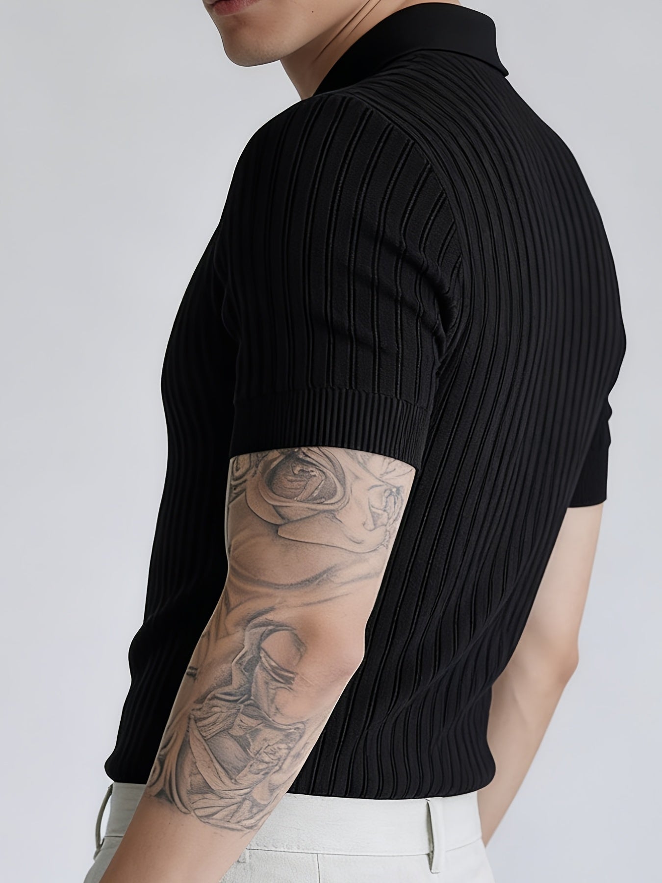 Men'S Summer Knitted Polo Shirt | Breathable Striped Design, Casual Lapel Collar, Short Sleeves, Three-Button Closure, Slim Fit, Ideal For Business Casual And Travel - ayq