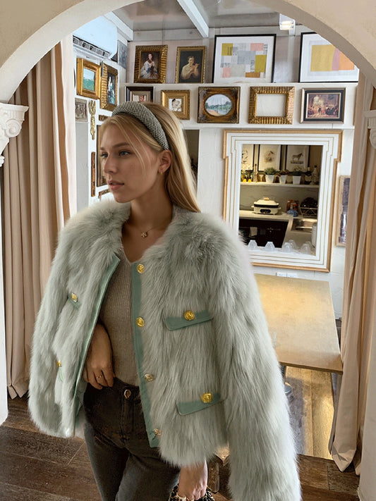 Women'S Elegant Faux Fur Coat - Chic Long Sleeve, Button-Up Front, Loose Fit, Solid Color, Perfect for Fall/Winter Casual Outings, Stylish Outerwear | Chic Long Sleeve | Sleek Design, Fur Coat For Women Winter, Fur Coat Women