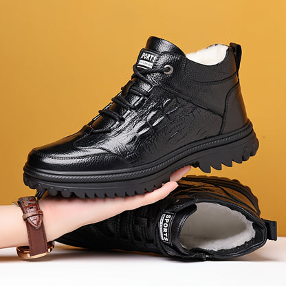 Men's Winter Lined Outdoor Work Boots, Anti-Slip High-Top Shoes