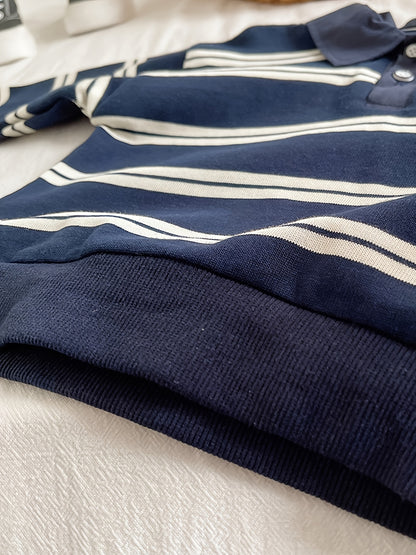 Boys' Cotton Blend Striped Lapel Set with Long Sleeve & Pants - ayq