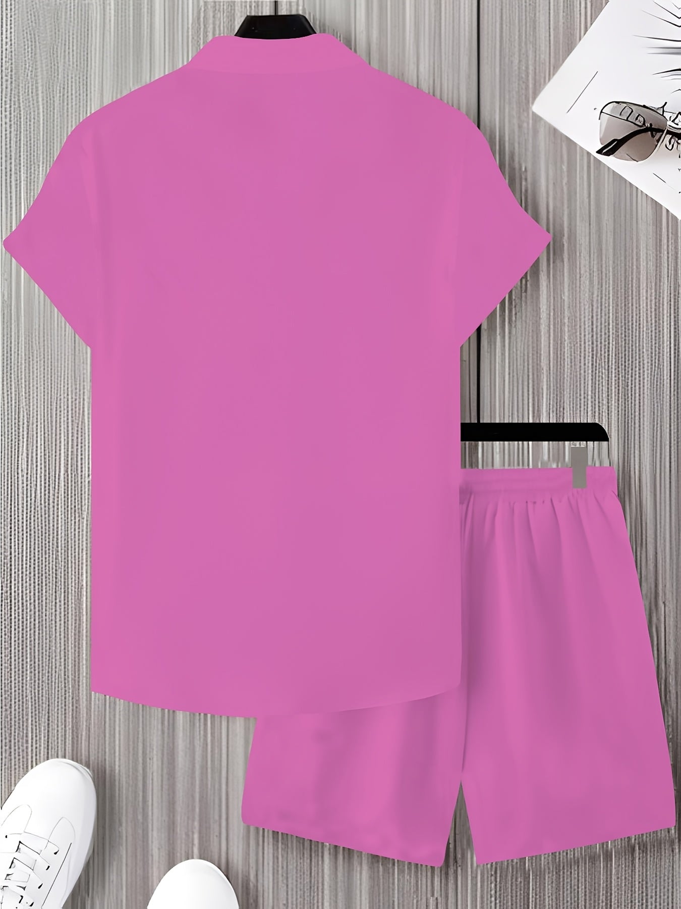 Men's Summer Short-Sleeve Shirt and Shorts Set - Casual Polyester