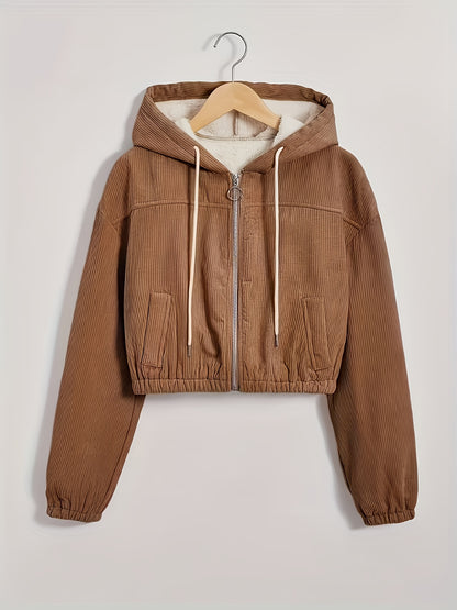 Women'S Black Hooded Jacket with Fleece Lining - Full-Zip Winter Coat, Full-Zip Front Closure, Zippered Pockets, Machine Washable Outer Shell