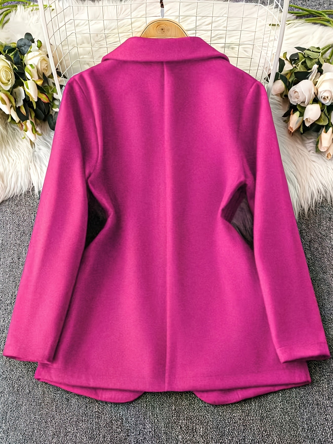 1pc Women'S Elegant Pink Blazer - Thick Winter Coat with Floral Pattern, Structured Lapel Collar & Single-Button Closure, Long Sleeve Tailored Jacket for Fall/Winter