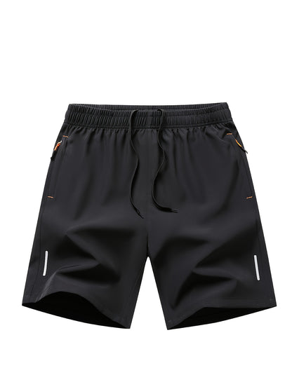 Men'S Ice Sliky Fiber Fabric Running Shorts - Breathable, Wrinkle-Resistant Athletic Shorts with Drawstring Waist & Zipper Pockets for Gym, Tennis, Skateboarding, Yoga, Gym Shorts, Yoga Apparel, Sporty Style, Antislip Constru