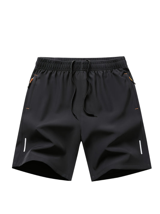 Men'S Ice Sliky Fiber Fabric Running Shorts - Breathable, Wrinkle-Resistant Athletic Shorts with Drawstring Waist & Zipper Pockets for Gym, Tennis, Skateboarding, Yoga, Gym Shorts, Yoga Apparel, Sporty Style, Antislip Constru