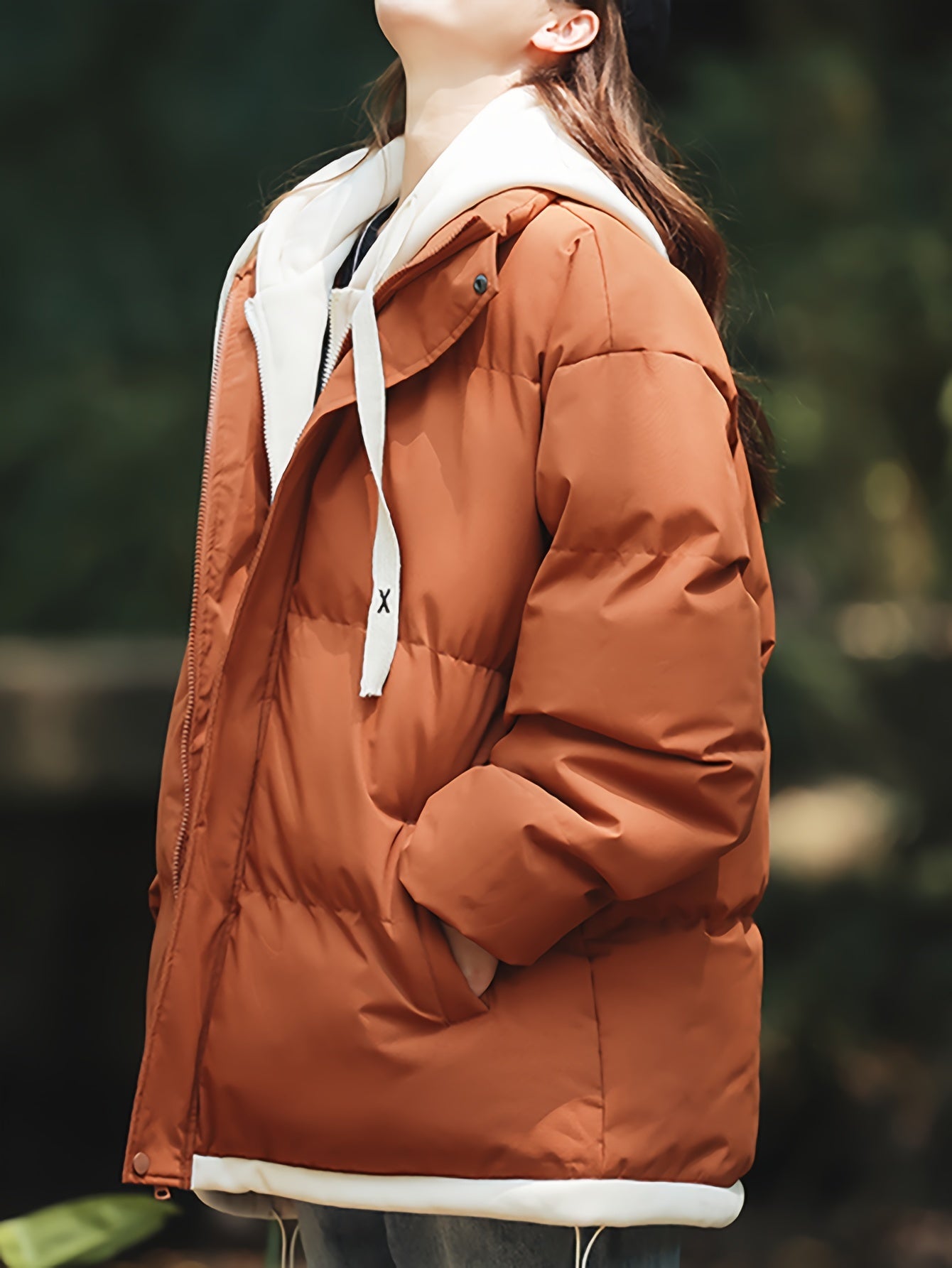 Women'S Light Blue Hooded Puffer Jacket - Cozy Fleece-Lined Winter Coat with Drawstring Hood, Casual Style for Cold Weather, Winter Coat