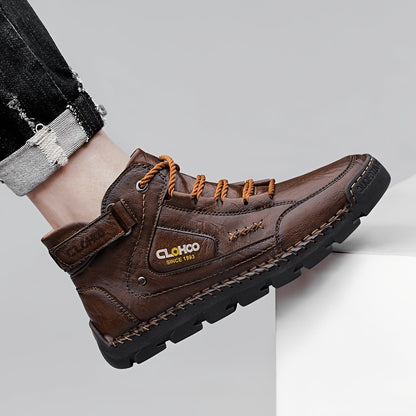 Men's Casual High-Top Ankle Boots with Buckle and Lace-Up