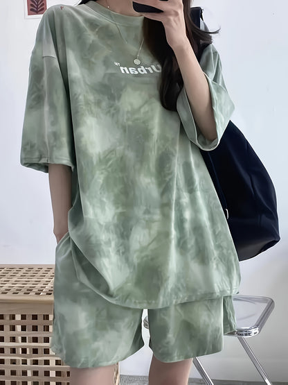 Women's Tie-Dye Loose Fit Short Sleeve Pajama Set