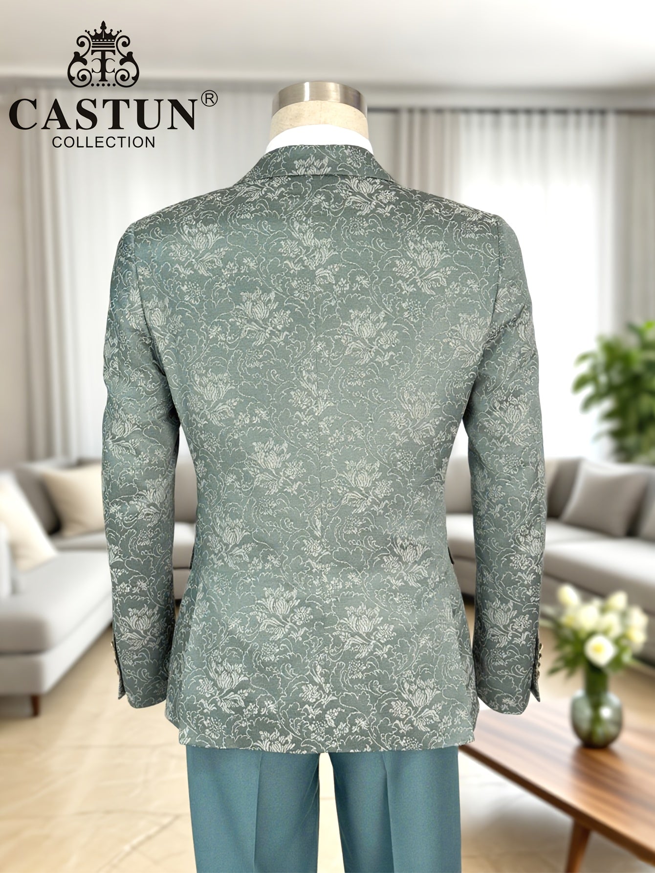 Men's 3-Piece Floral Skinny Fit Suit with Peak Lapels
